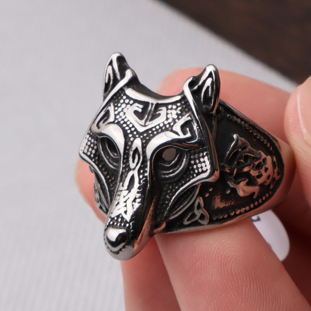 Viking Wolf Head Ring-Stainless Steel