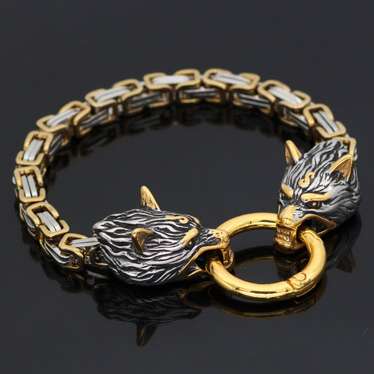 Viking Wolf Head Bracelet – Stainless Steel