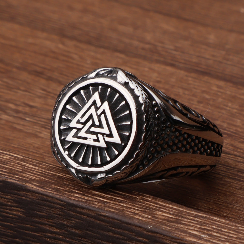 Stainless Steel Viking Valknut Triangle Ring