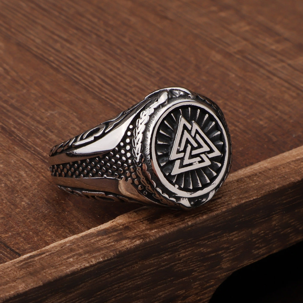 Stainless Steel Viking Valknut Triangle Ring