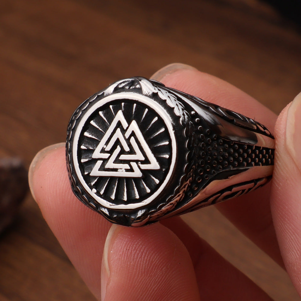 Stainless Steel Viking Valknut Triangle Ring