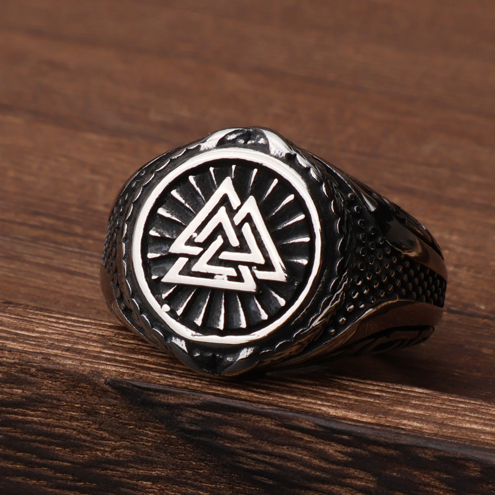 Stainless Steel Viking Valknut Triangle Ring