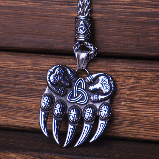 Viking Bear Claw Pendant Necklace-Stainless Steel