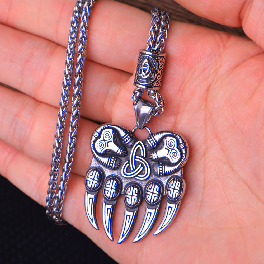 Viking Bear Claw Pendant Necklace-Stainless Steel