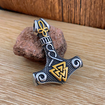 Viking Celtic Triangle Knot & Thor’s Hammer Pendant–Stainless Steel
