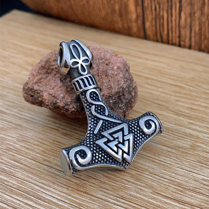 Viking Celtic Triangle Knot & Thor’s Hammer Pendant–Stainless Steel