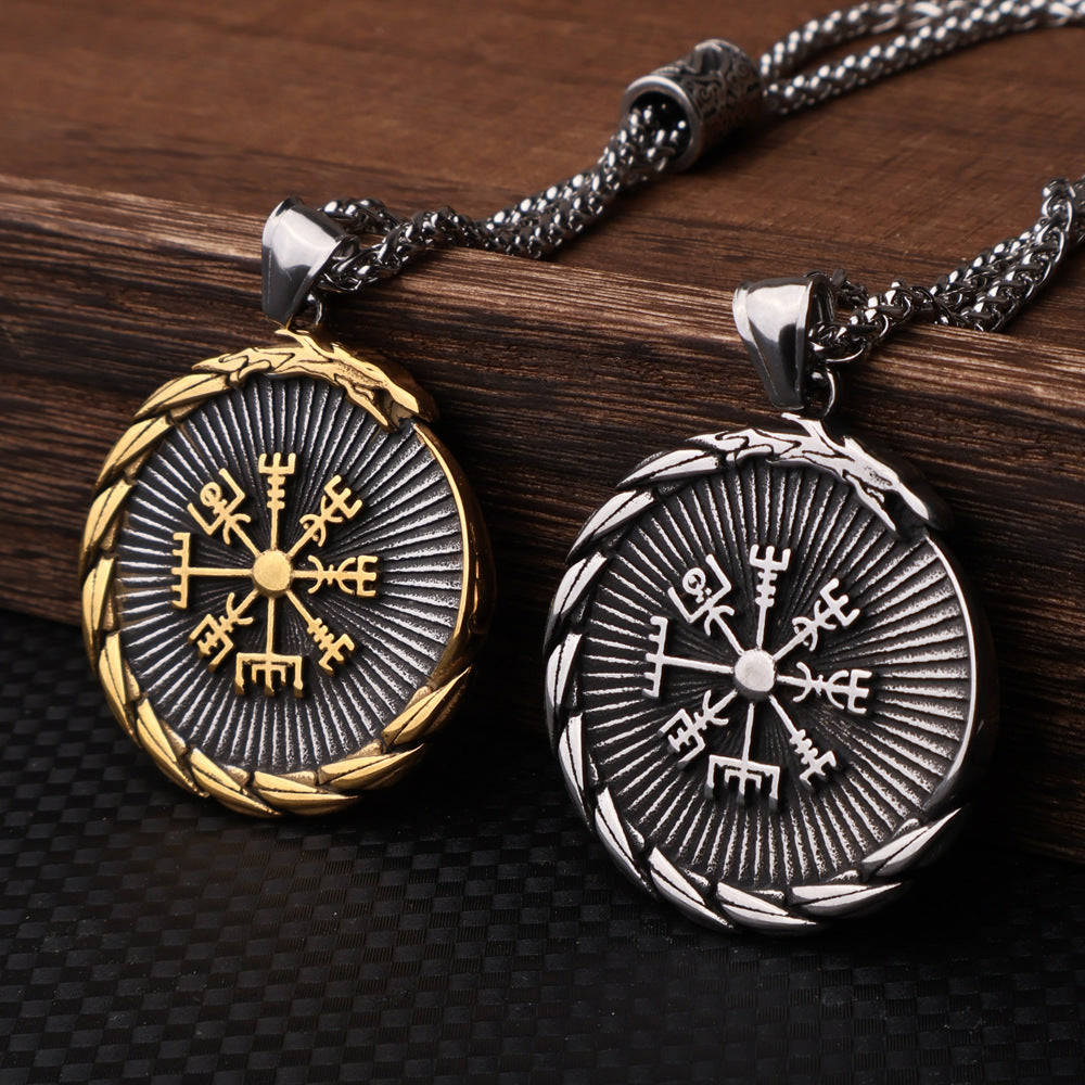 Viking Dragon & Vegvisir Pendant Necklace