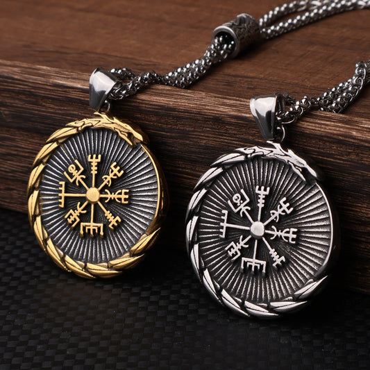 Viking Dragon & Vegvisir Pendant Necklace