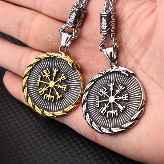 Viking Dragon & Vegvisir Pendant Necklace