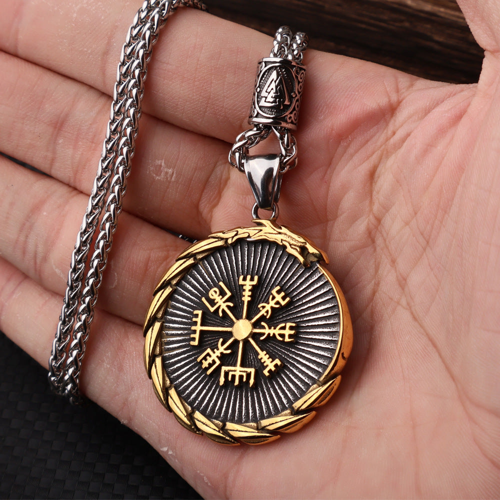 Viking Dragon & Vegvisir Pendant Necklace