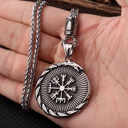 Viking Dragon & Vegvisir Pendant Necklace