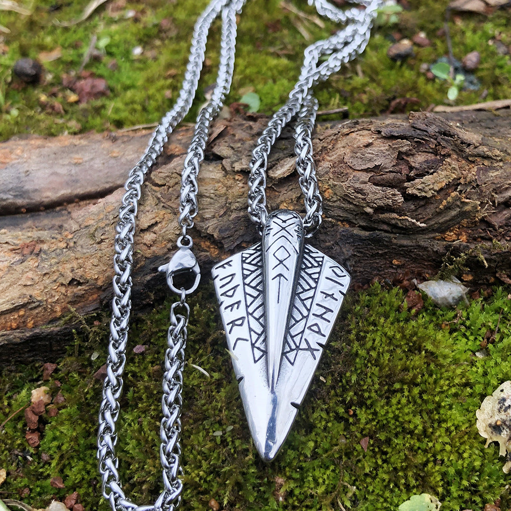 Viking Runes & Odin’s Gungnir Pendant Necklace-Stainless Steel