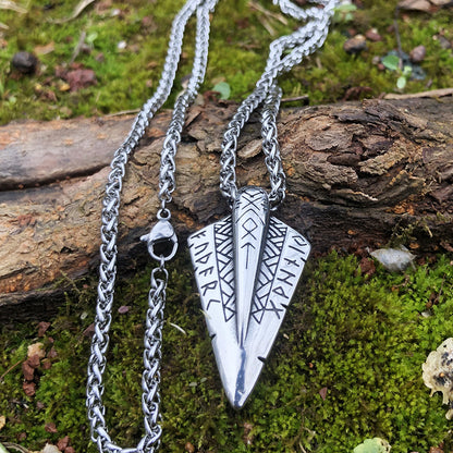 Viking Runes & Odin’s Gungnir Pendant Necklace-Stainless Steel