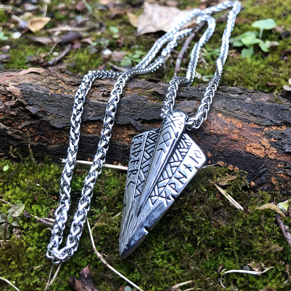 Viking Runes & Odin’s Gungnir Pendant Necklace-Stainless Steel