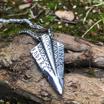 Viking Runes & Odin’s Gungnir Pendant Necklace-Stainless Steel