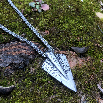 Viking Runes & Odin’s Gungnir Pendant Necklace-Stainless Steel
