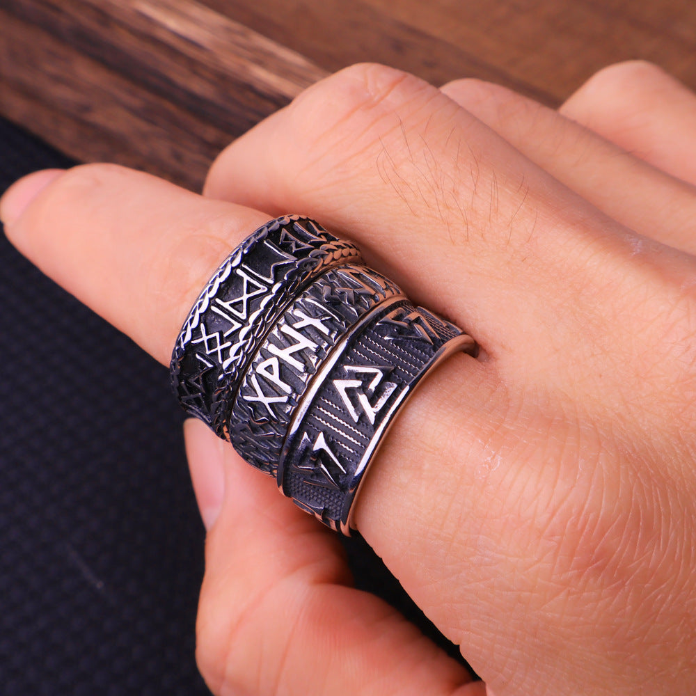 Viking Runes Valknut Ring-Stainless Steel