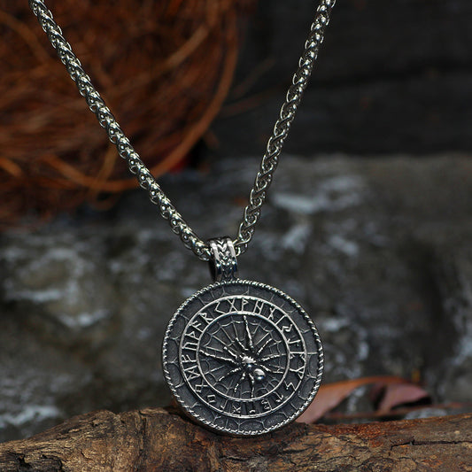 Viking Spider & Runes Pendant Necklace-Stainless Steel
