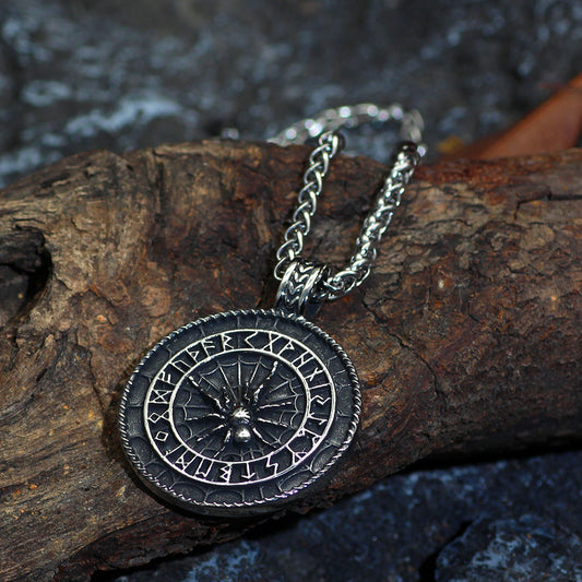 Viking Spider & Runes Pendant Necklace-Stainless Steel
