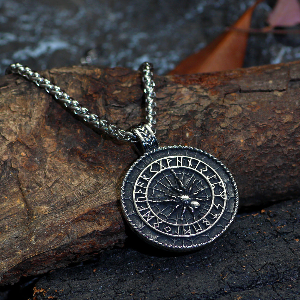 Viking Spider & Runes Pendant Necklace-Stainless Steel