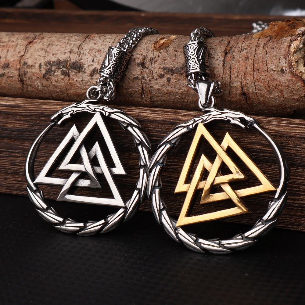 Viking Valknut & Jormungandr Pendant Necklace – Stainless Steel