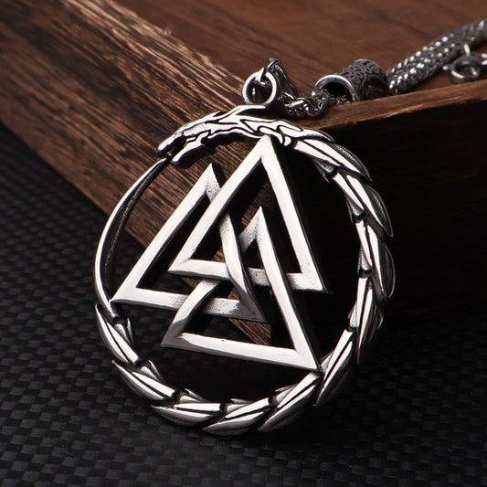 Viking Valknut & Jormungandr Pendant Necklace – Stainless Steel