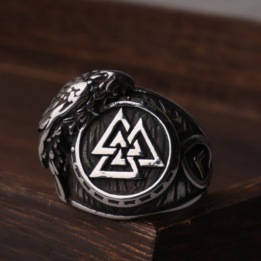 Viking Valknut Raven Ring – Stainless Steel