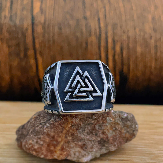 Viking Valknut with Mjolnir Symbol Ring