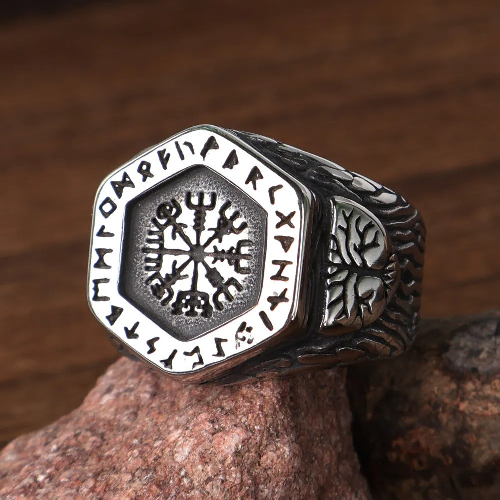 Viking Valknut with Runes Ring – Stainless Steel
