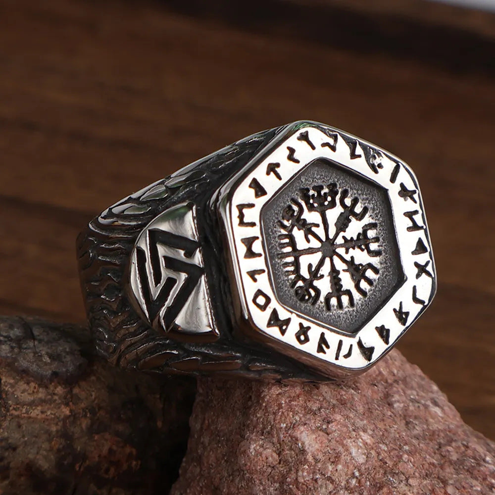 Viking Valknut with Runes Ring – Stainless Steel