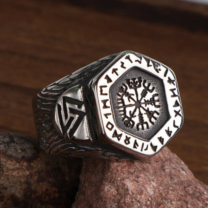 Viking Valknut with Runes Ring – Stainless Steel