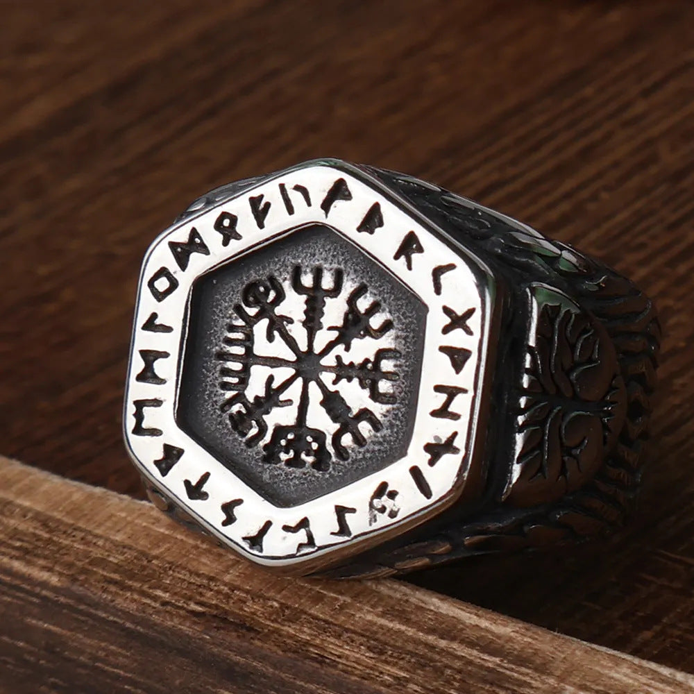 Viking Valknut with Runes Ring – Stainless Steel