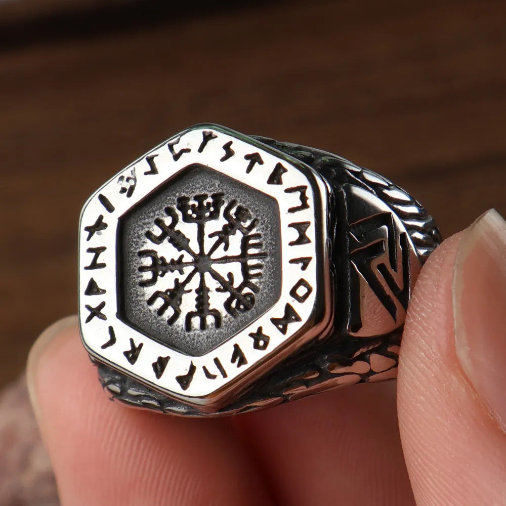 Viking Valknut with Runes Ring – Stainless Steel