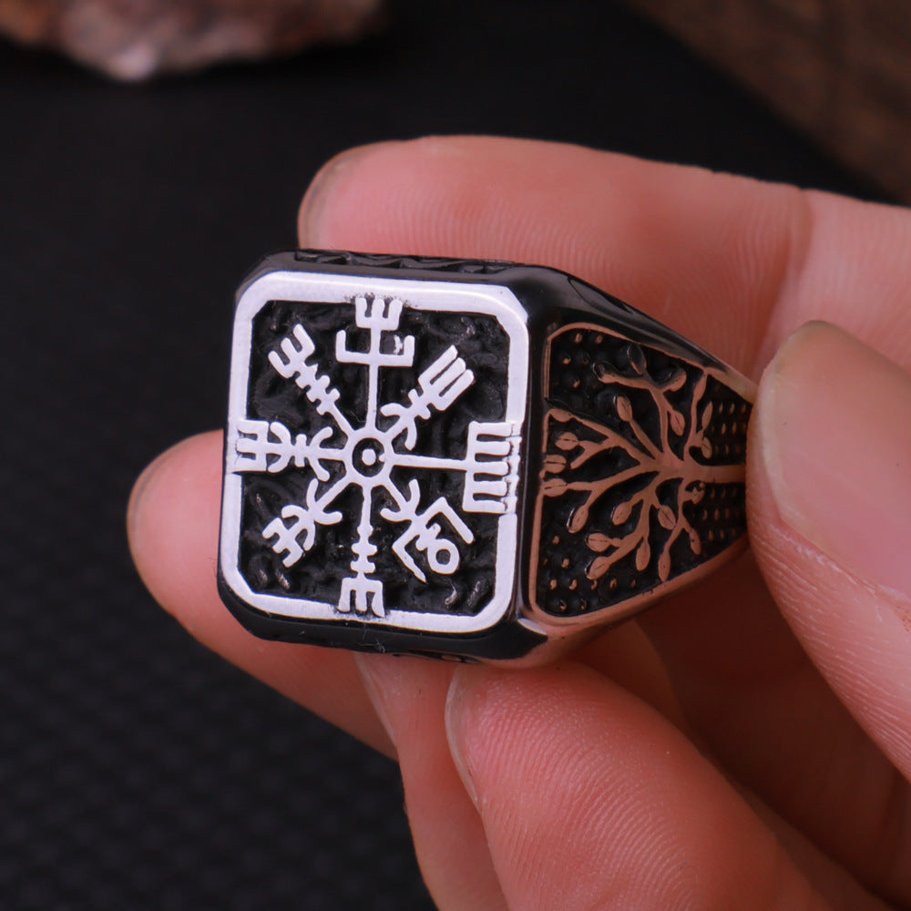 Viking Vegvisir Yggdrasil Ring with Compass Tree of Life