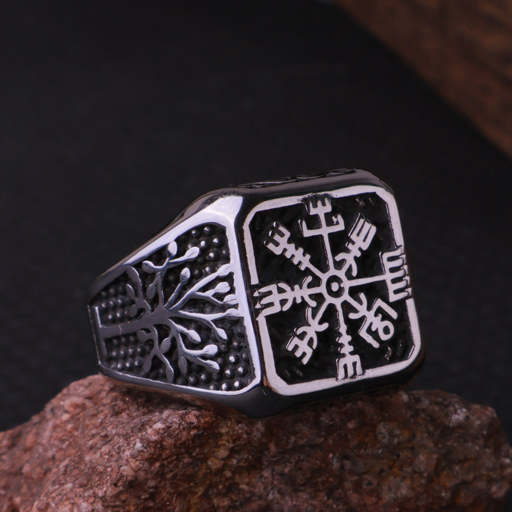 Viking Vegvisir Yggdrasil Ring with Compass Tree of Life