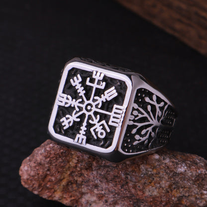 Viking Vegvisir Yggdrasil Ring with Compass Tree of Life